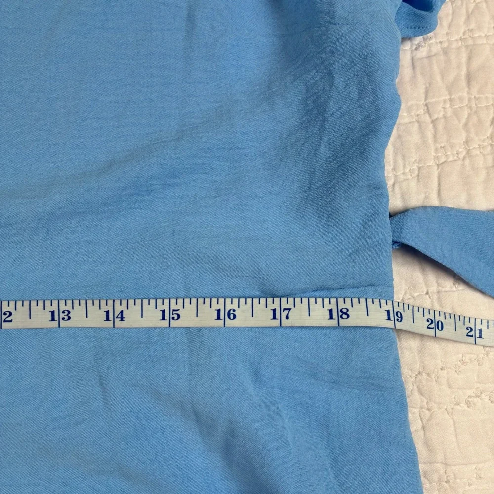 NEW DKNY Midi Dress 16 Blue Short Sleeve Belt V-Neck Collar Preppy Cottage Flowy